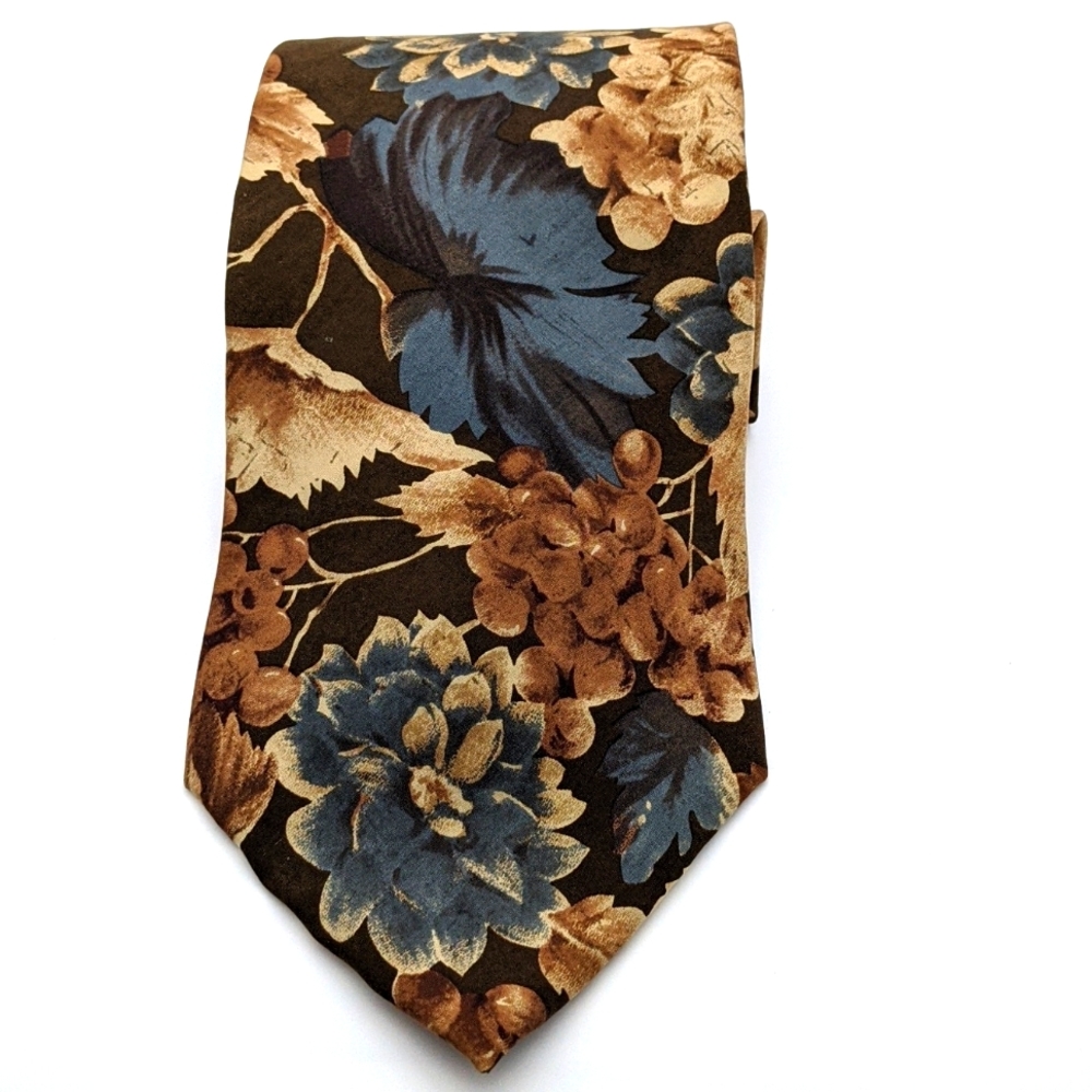 Pierre Cardin Blue and Brown Floral Silk Tie